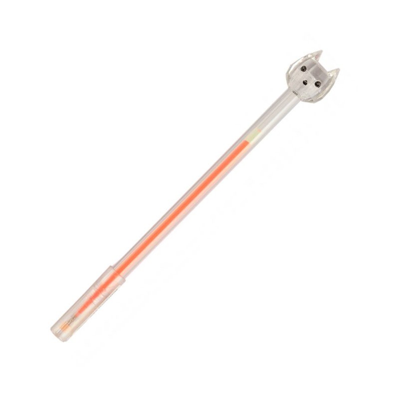 Pix cu gel CNX GP253-48, 0.6mm, cu capac, corp transparent, scris neon, diverse culori, model pisica