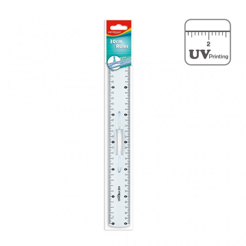 Rigla Keyroad KR971059, 30cm, plastic, transparent, cu maner, blister