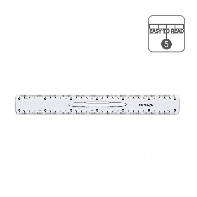 Rigla Keyroad KR971083, 30cm, plastic, transparent, cu maner
