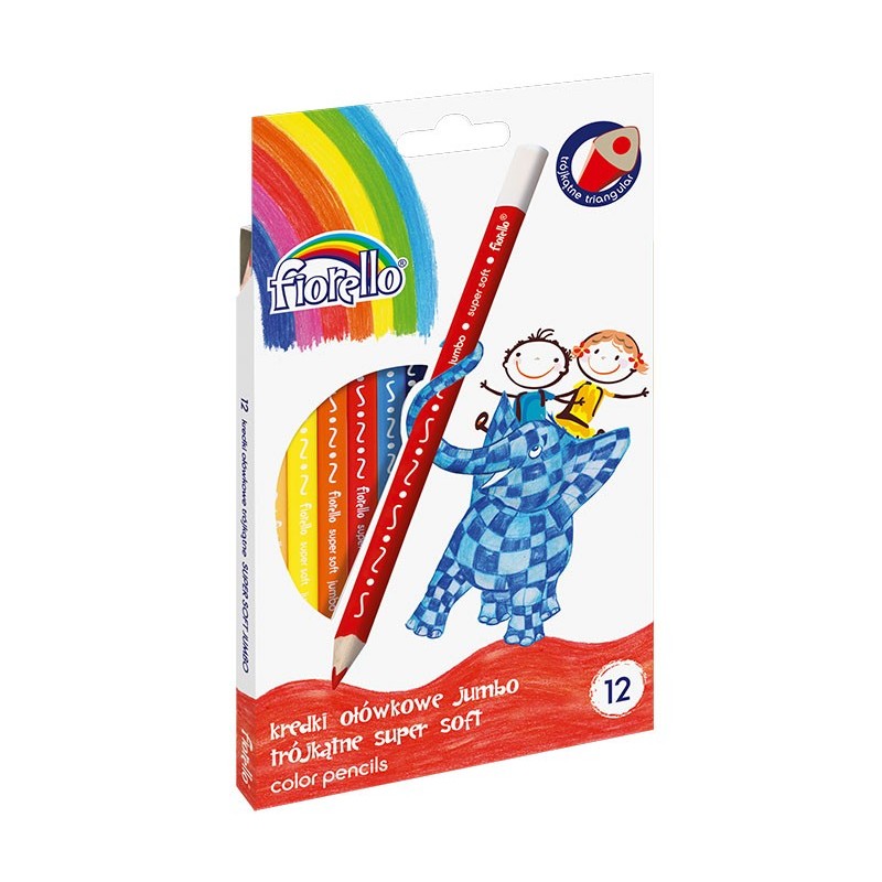Creioane colorate Fiorello Jumbo Soft 170-2218, triunghiulare, 12 culori, blister carton