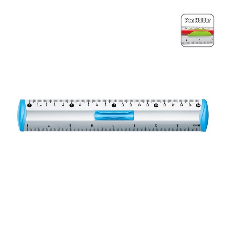Rigla Keyroad KR971537, 20cm, aluminiu, diverse culori, cu suport creion