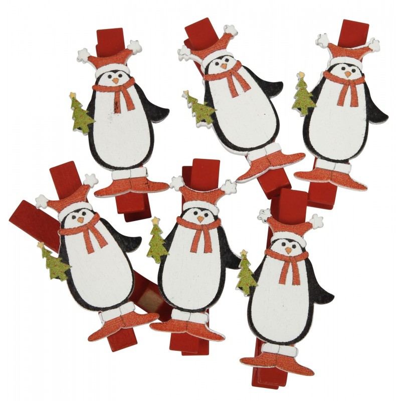 Accesorii creatie - lemn - carlig pinguin, colorat, 4.5cm, set 6 buc, Colorarte
