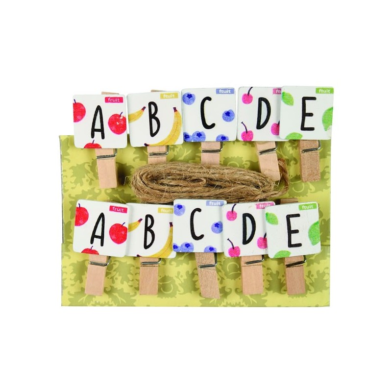 Accesorii creatie - lemn - carlig natur cu litere, 3.5cm, set 10 buc, Colorarte