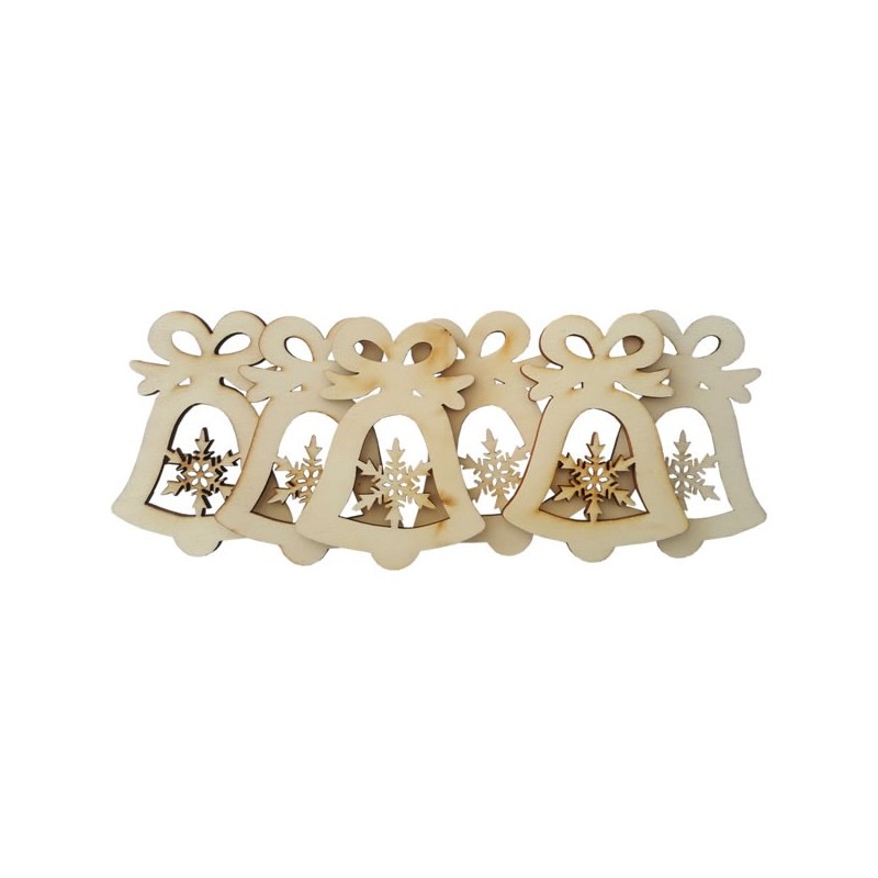 Accesorii creatie - lemn decupat - clopotel cu fulg de nea, set 6 buc, Colorarte, FS-M2