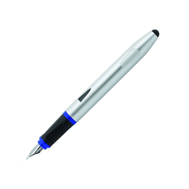 Stilou Online Switch 25016/6BL, penita iridium, alimentare rezerve, grip cauciucat, corp argintiu, cu touch, blister