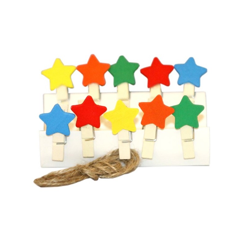 Accesorii creatie - lemn - carlig natur cu stelute, 3.5cm, set 10 buc, Colorarte