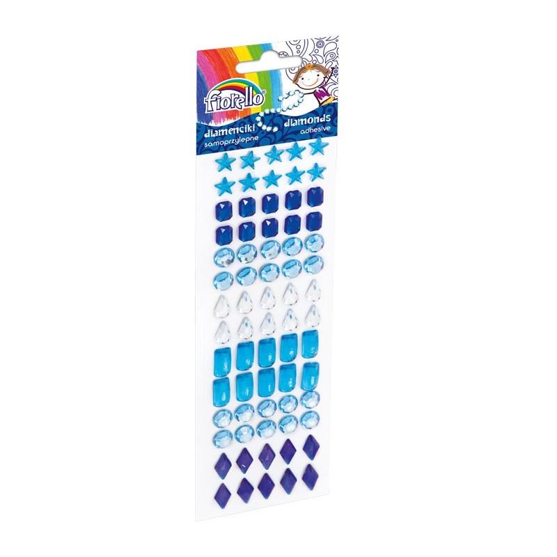 Accesorii creatie - pietre pretioase plastic, albastru, 10-18mm, autoadezive, blister 70 buc, Fiorello, GR-DS085 / 170-2467