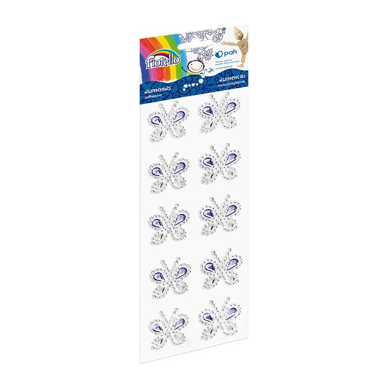 Accesorii creatie - diamante plastic, violet, 38mm, autoadezive, fluturasi, blister 10 buc, Fiorello, GR-DS089 / 170-2475