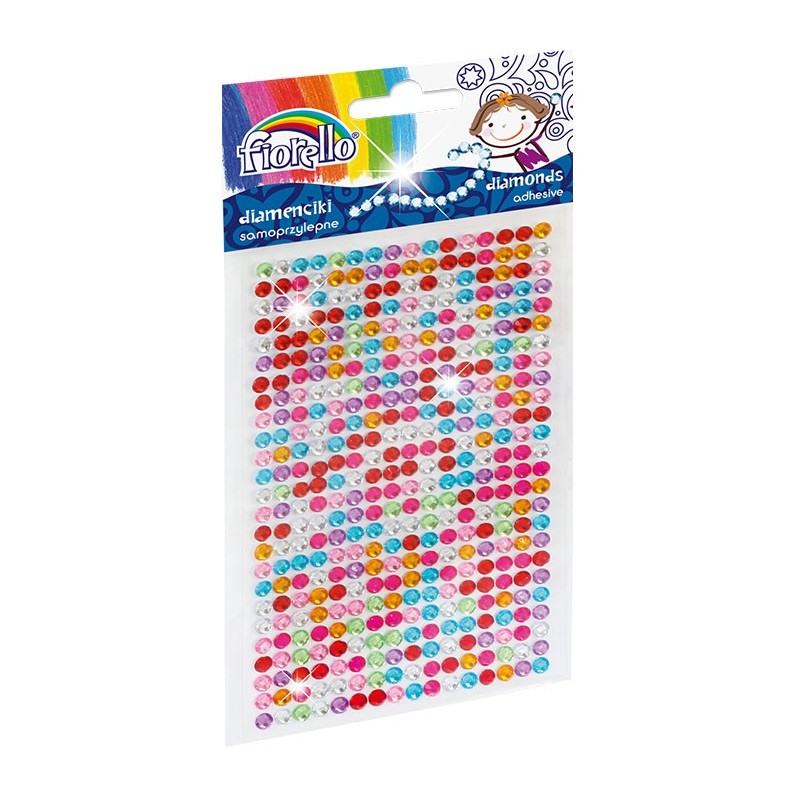 Accesorii creatie - diamante plastic, diverse culori, 4mm, autoadezive, blister 400 buc, Fiorello, GR-DS041 / 170-2396