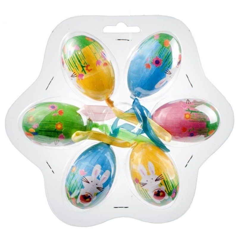 Accesorii creatie - polistiren - oua Paste + agatatori, colorate, set 6 buc, MegaCreative, 428905