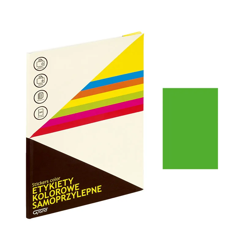 Etichete autocolante Grand 150-1064, 1/A4, 210x297mm, permanente, colturi drepte, verde fluorescent, top 25 coli