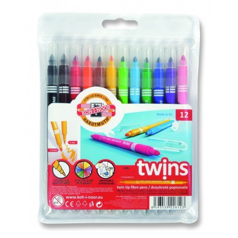 Carioci colorate Koh-i-noor Twins K1023-12D, 2 capete, 12 culori, blister PVC