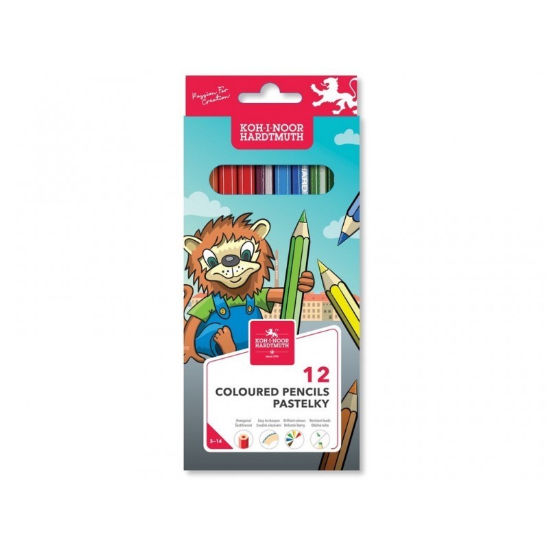 Creioane colorate Koh-i-noor Leu K3552-12L, 12 culori, blister carton