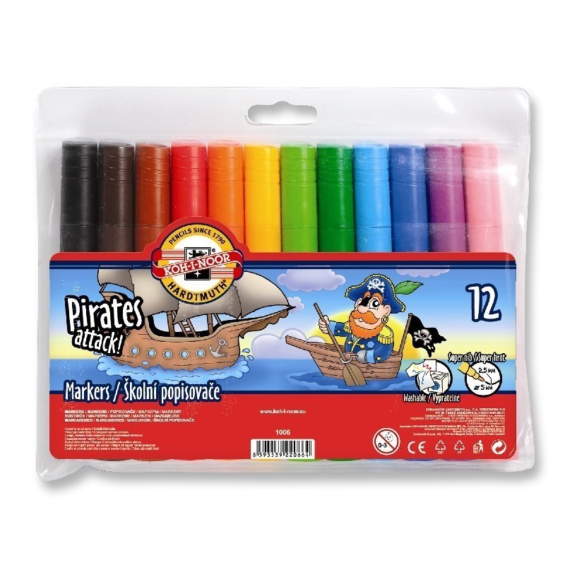 Carioci colorate Koh-i-noor Piratii Jumbo K1005-12A, 12 culori, blister PVC