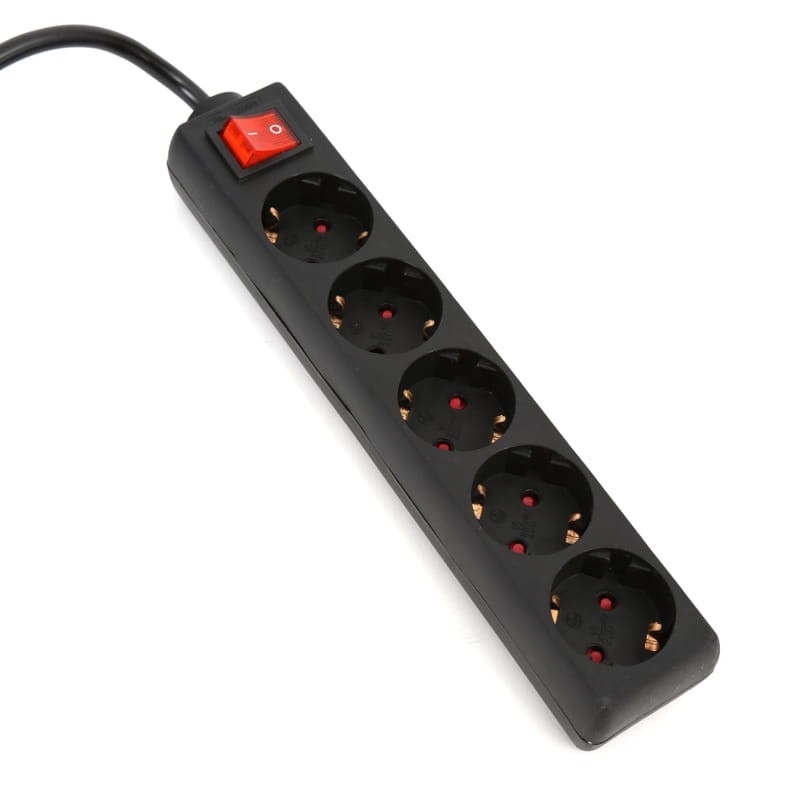Prelungitor 5 prize Omega, 1.5m, PVC, negru, cu intrerupator, 250V / 10A, Type F, OL5G15, 43704