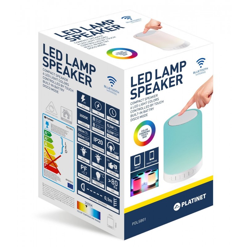 Lampa led pentru birou Platinet PDLSB01 / 43518, 0.5W, cu boxa Bluetooth, schimbare culoare la atingere, 12.7cm