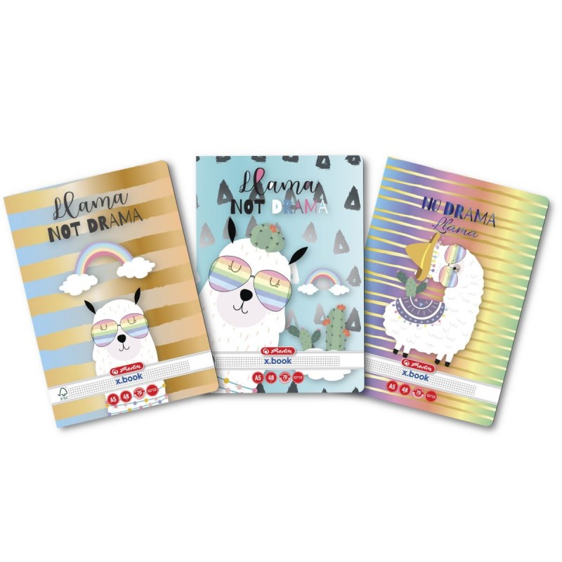 Caiet scolar A5 Herlitz X.Book Llama, 48 file, matematica, colturi rotunjite, 70g/mp, 9487550