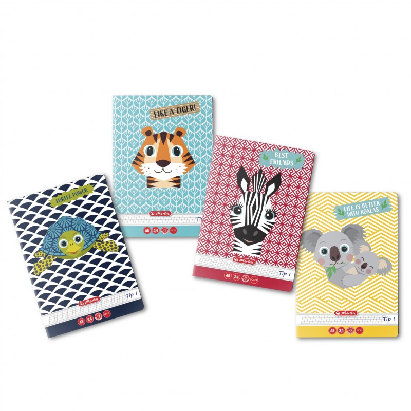 Caiet special A5 Herlitz Cute Animals, 24 file, tip I, colturi rotunjite, 9475870