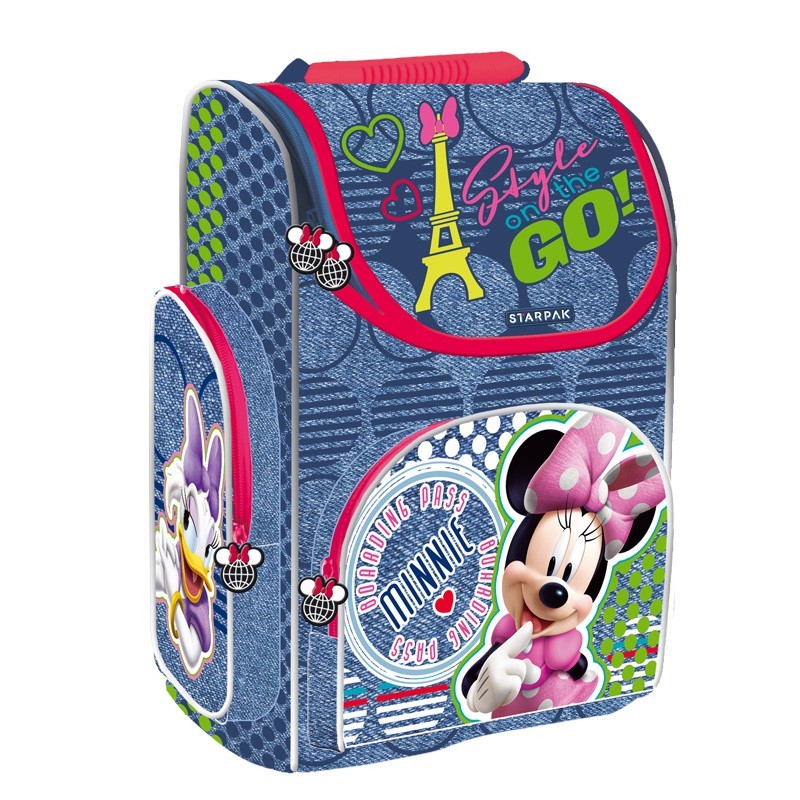 Ghiozdan Starpak Disney Minnie, 1 compartiment, 3 buzunare, albastru cu rosu, 372487