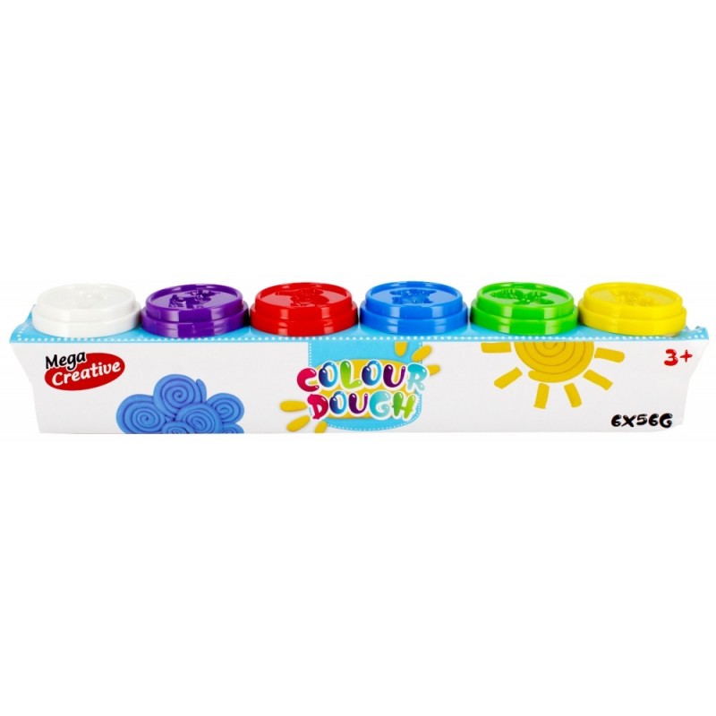 Plastilina Mega Creative Colour Dough 471255, 6x56g, albastru, rosu, verde, alb, violet, +3 ani, set 6 culori