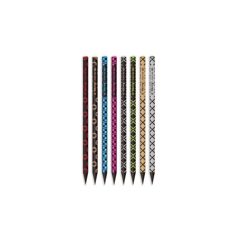 Creion grafit CNX YL817163, HB, corp rotund diverse culori, motive geometrice