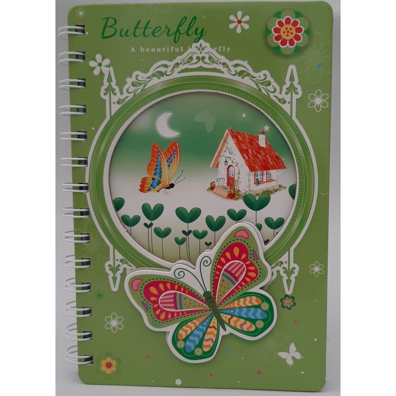 Jurnal A5 CNX Fluturas A-507, 100 pagini, coperta carton verde, cu spira