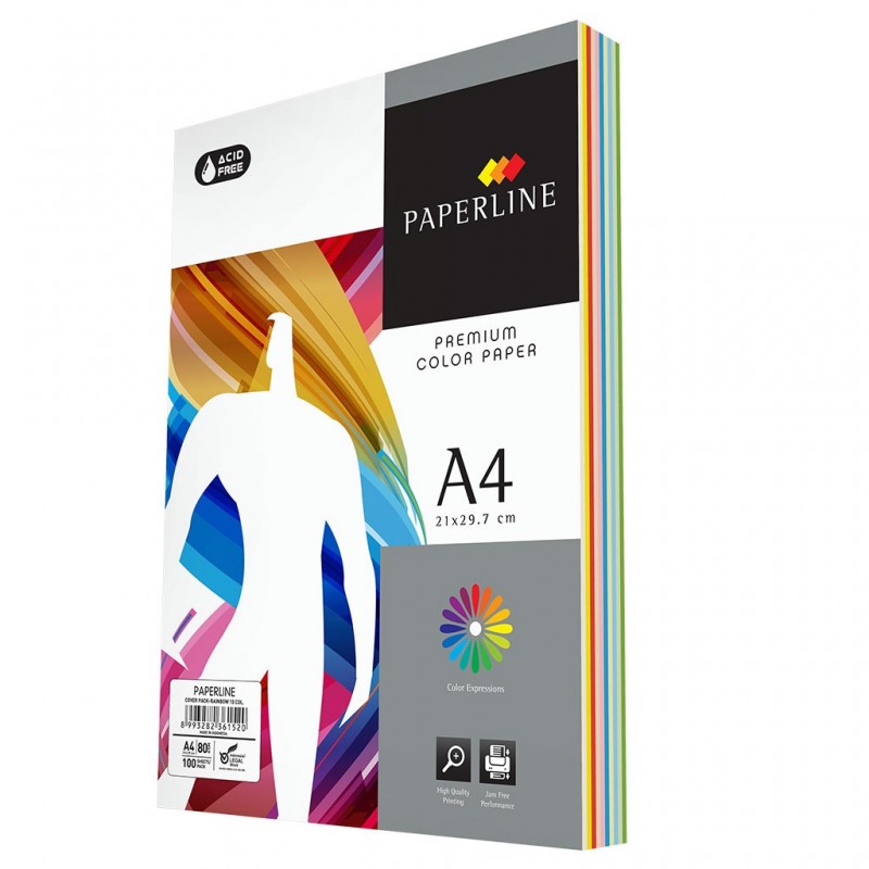 Hartie colorata A4 Paperline, 80g/mp, mix culori pale si intense, top 100 coli (10 culori x 10 coli)