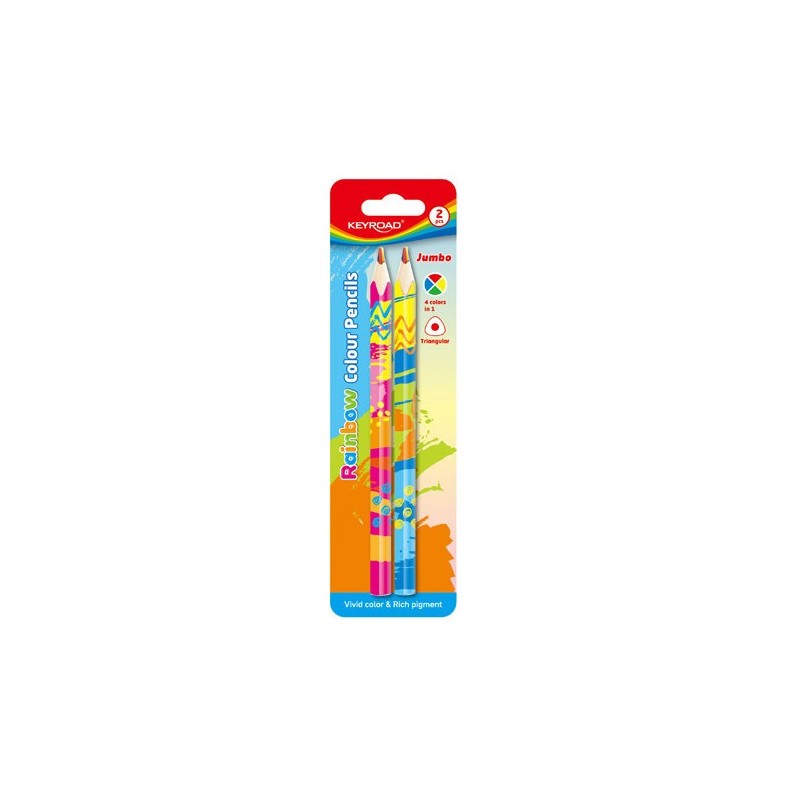 Creioane colorate Keyroad Jumbo Rainbow KR972102, triunghiulare, 2 culori, blister carton
