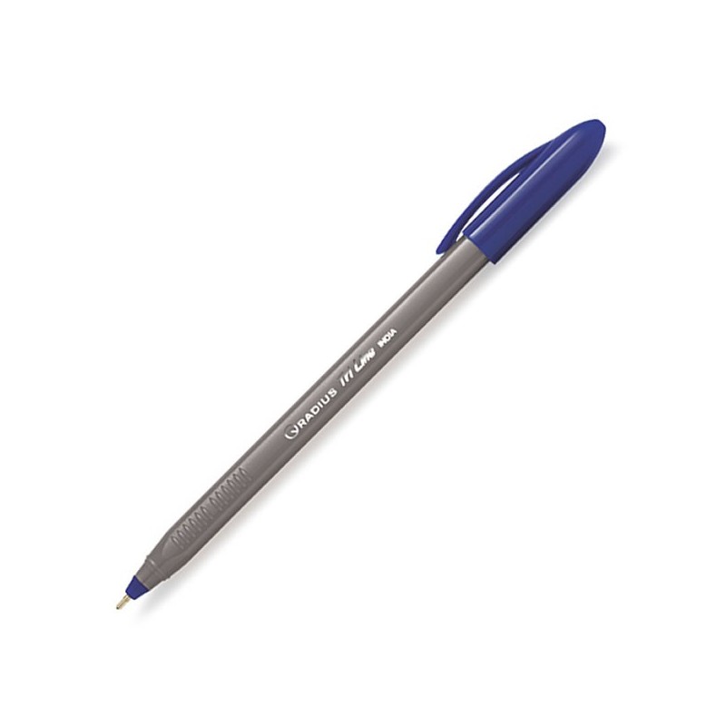 Pix cu bila Radius Tri Line Grey, 1.0mm, cu capac, corp gri, scris albastru