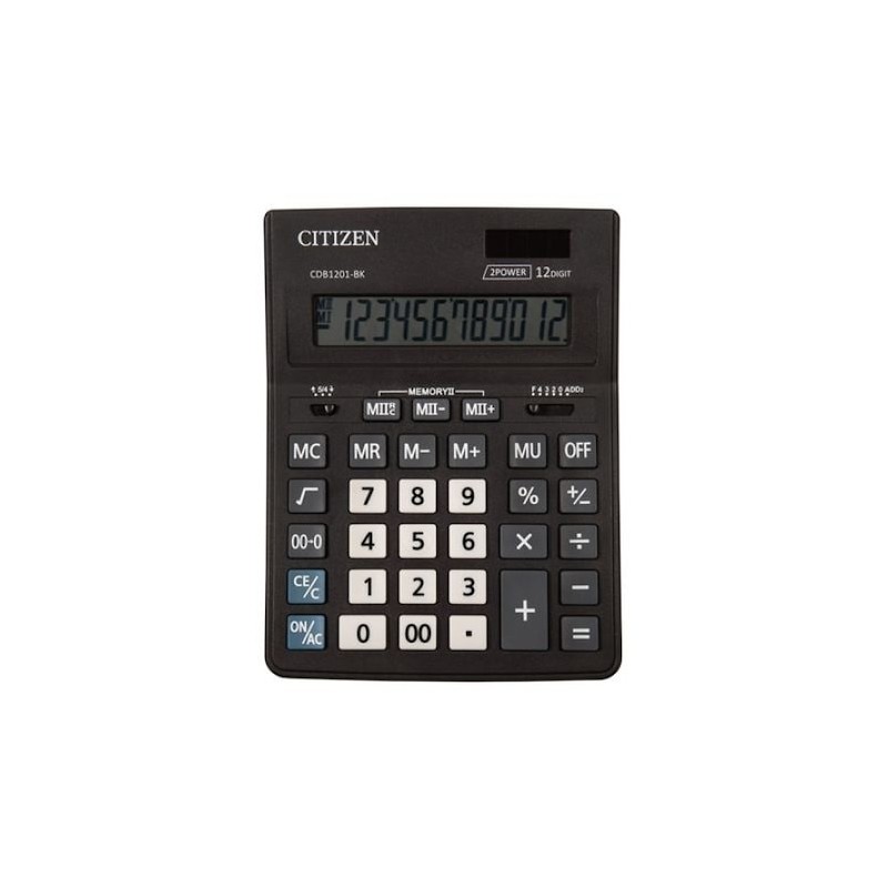 Calculator de birou Citizen CDB1201-BK, 12 digiti, alimentare baterie + solar, ecran inclinat