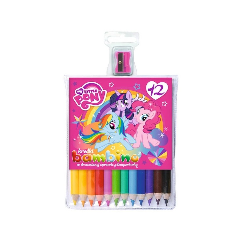 Creioane colorate Bambino My Little Pony 190438, 12 culori, 15cm, + ascutitoare cadou, blister PVC