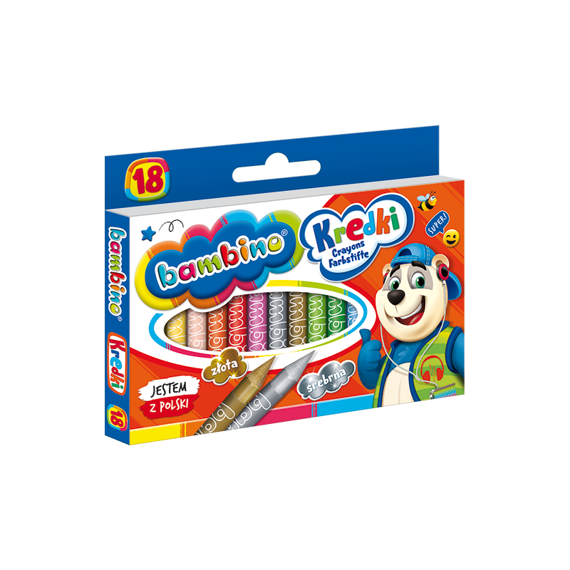 Creioane cerate Bambino 201, 18 culori, blister carton