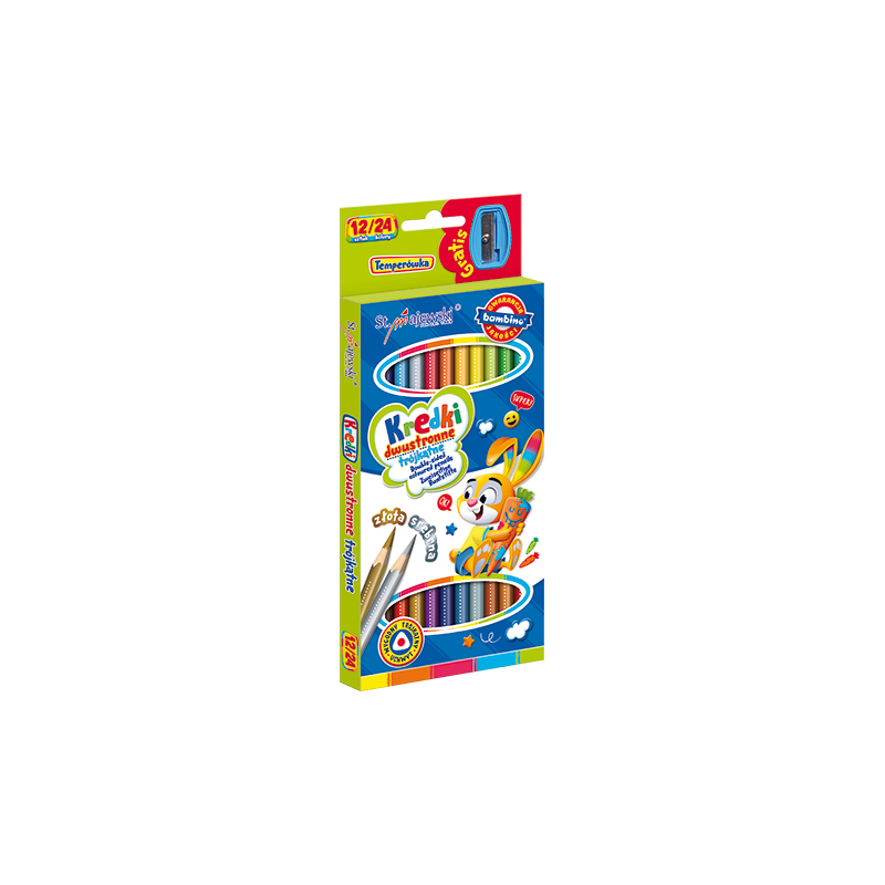 Creioane colorate Bambino Duo 4940, 2 capete, triunghiulare, 24 culori, + ascutitoare cadou, blister carton