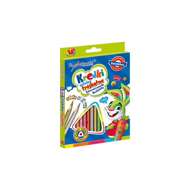 Creioane colorate Bambino 2670, triunghiulare, 18 culori, 18cm, blister carton
