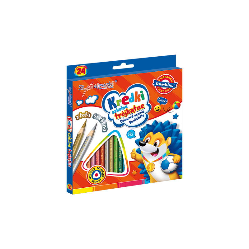 Creioane colorate Bambino 2076, triunghiulare, 24 culori, 18cm, blister carton