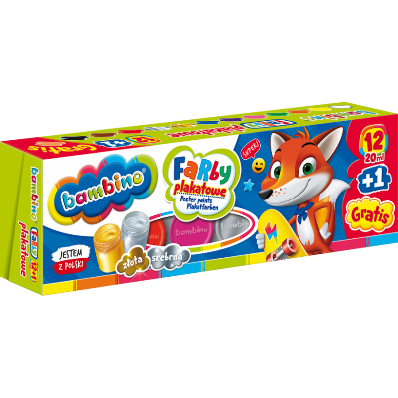 Culori guasa Bambino, 13 culori x 20ml, diverse culori, auriu, argintiu, 1581