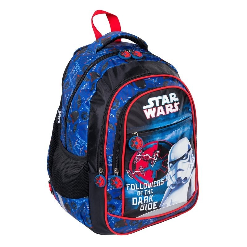 Ghiozdan St.Majewski Star Wars Follow DarkSide, 3 compartimente, 2 buzunare, albastru cu rosu, 35717