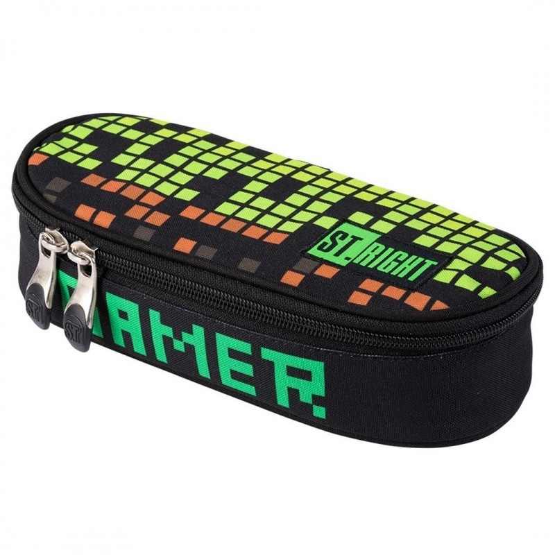 Penar neechipat St.Majewski St.Right Pixel Gamer, 1 fermoar, 1 extensie, negru cu pixeli maro si verzi, PC-01 /45280