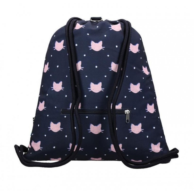 Rucsac cu snur pentru copii St.Right Meow 623189, bleumarin cu roz