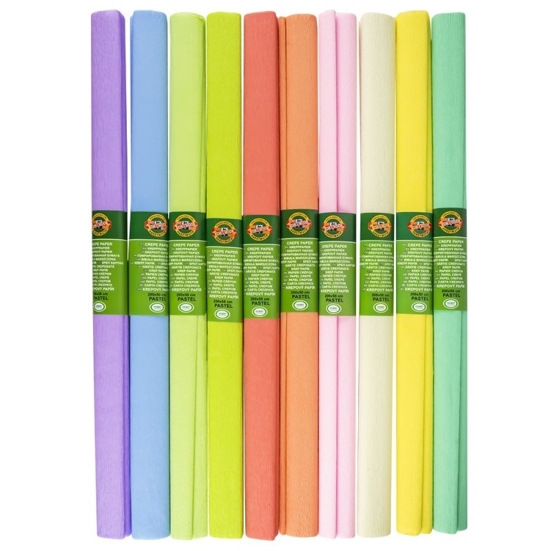 Hartie creponata Koh-i-noor K9755-39, 50x200cm, diverse culori pastel, set 10 buc