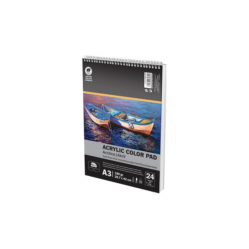 Bloc de desen A3 Pigna, Acrilice, 24 file, 190g/mp, cu spira