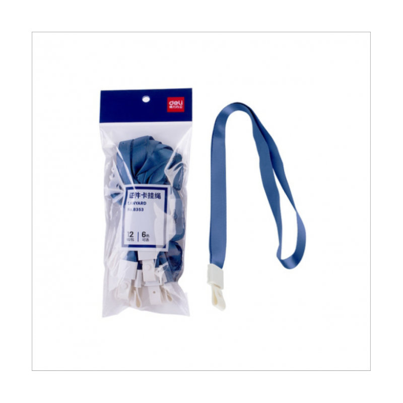 Snur textil pentru ecuson Deli, 1cm, 450x10mm, textil, albastru, prindere capsa PVC, set 12 buc
