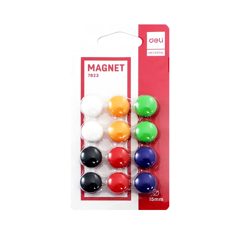 Magneti pentru table Deli 7823, diametru 15mm, diverse culori, set 12 buc
