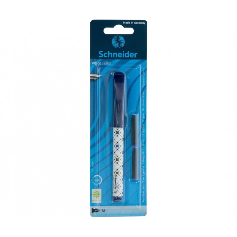 Stilou Schneider Voice 76760 5065-RV, penita iridium M, alimentare rezerve, corp plastic alb, blister (+2 rezerve)