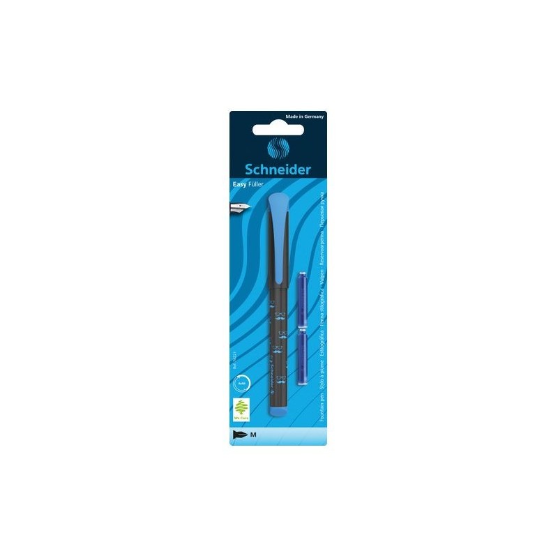 Stilou Schneider Easy 76221 2972, penita iridium M, alimentare rezerve, grip ergonomic, corp plastic negru, blister (+2 rezerve)
