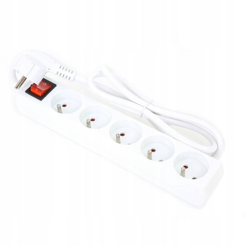 Prelungitor 5 prize Fiesta, 5m, PVC, alb, cu intrerupator, 250V / 10A, Type F, FL5G5W, 43696