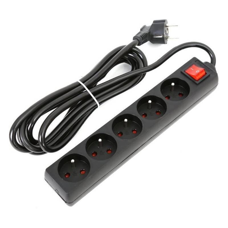 Prelungitor 5 prize Fiesta, 5m, PVC, negru, cu intrerupator, 250V / 10A, Type F, FL5G5, 43695