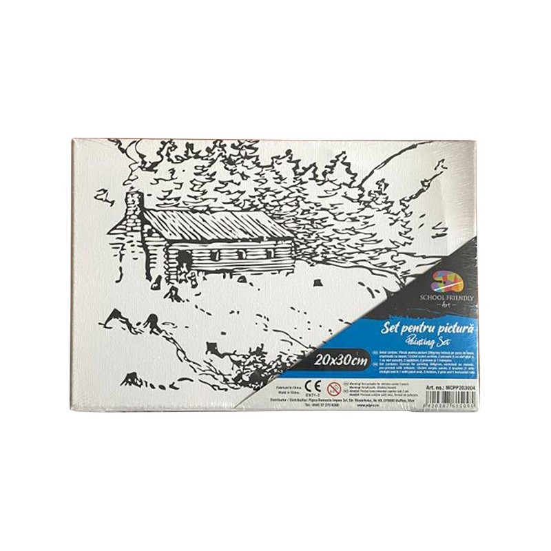 Set Pictura pe panza imprimata 20x30cm, Pigna - Peisaj toamna - cadru de lemn, acuarele, pensule, accesorii, PP203004