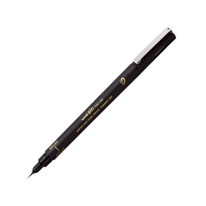 Liner UNI PINBR-500F, pe baza de apa, varf pensula, extra fin, negru