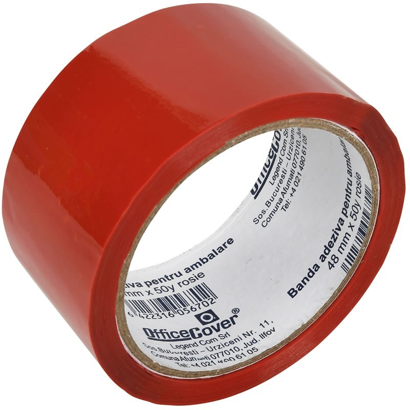 Banda adeziva Office-Cover, pentru ambalare, 48mm x 50yard, rosu